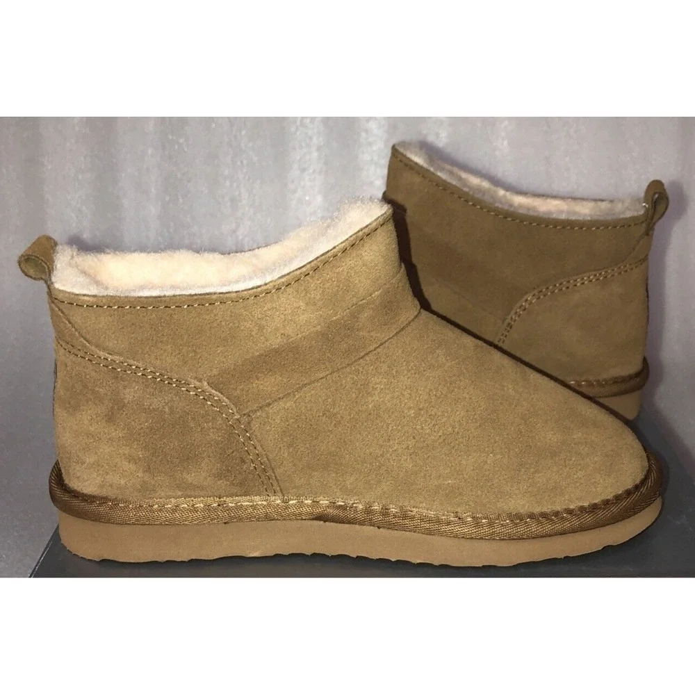 Pawz Bearpaw Amy Ankle Boots Youth Girls Size 10 Brown Genuine Suede Wool Lining